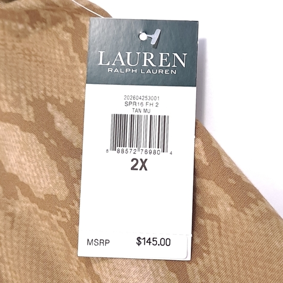Lauren Ralph Lauren LRL Women’s Tan Snake Print Shift Dress Cap Sleeve Ponte 2X - Picture 5 of 8